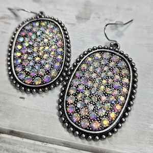 Plunder Iridescent Crystal Oval Drop Earrings